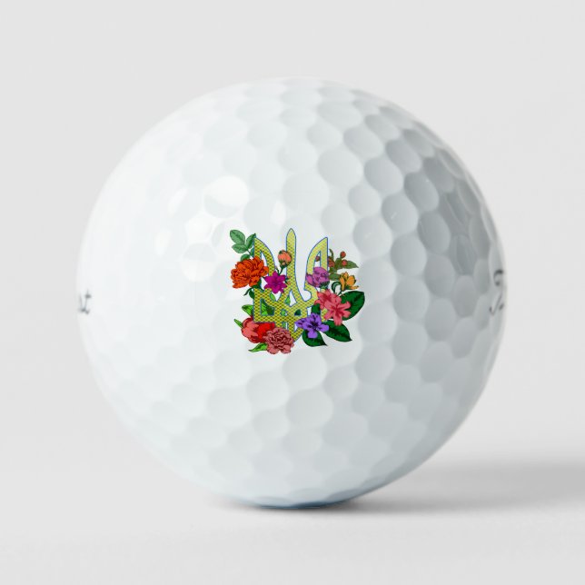 Ukrainian heraldry trident tryzub blooming flowers golf balls (Front)
