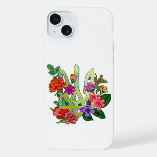 Ukrainian heraldry trident tryzub blooming flowers iPhone 15 plus case