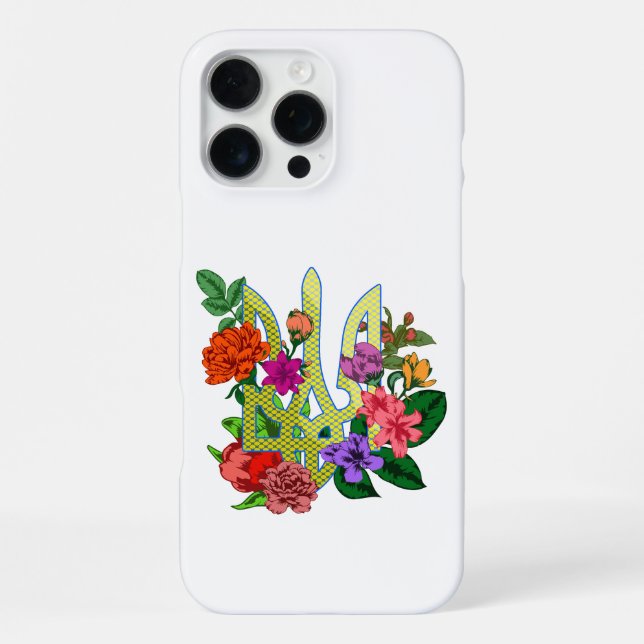 Ukrainian heraldry trident tryzub blooming flowers iPhone case (Back)