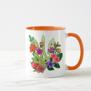 Ukrainian heraldry trident tryzub blooming flowers mug