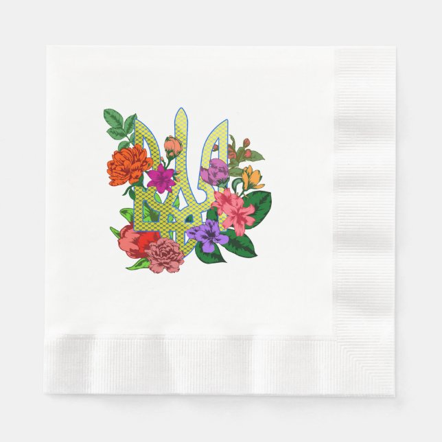 Ukrainian heraldry trident tryzub blooming flowers napkin (Front)