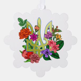 Ukrainian heraldry trident tryzub blooming flowers ornament card