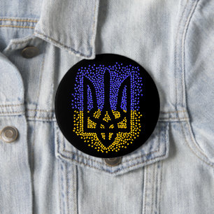 Ukrainian heraldry trident tryzub scattering stars 4 inch round button