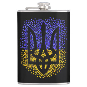 Ukrainian heraldry trident tryzub scattering stars hip flask
