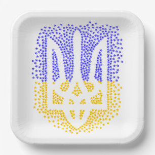 Ukrainian heraldry trident tryzub scattering stars paper plate