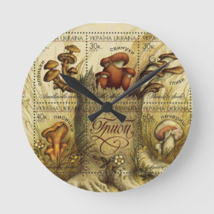 Ukrainian Hryb (Mushroom) Stamp Sheet Round Clock