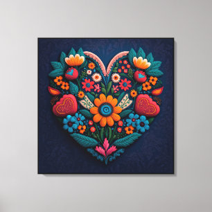 Ukrainian Inspired Heart of Flowers Canvas Print