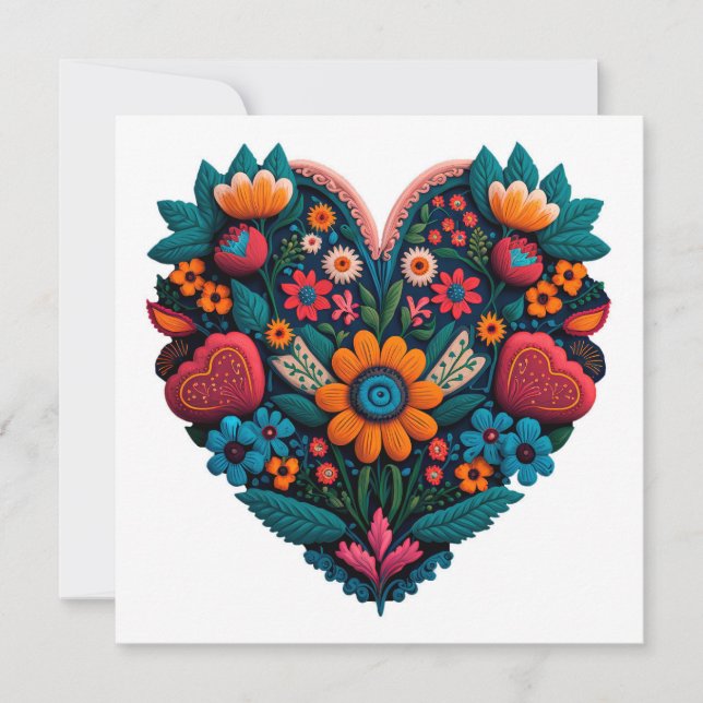 Ukrainian-Inspired Heart of Flowers Holiday Card (Front)