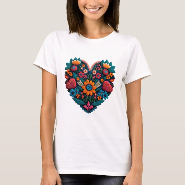 Ukrainian-Inspired Heart of Flowers T-Shirt (Front)