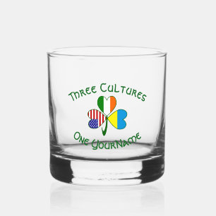 Ukrainian Irish American Flag Shamrock Personalize Whiskey Glass