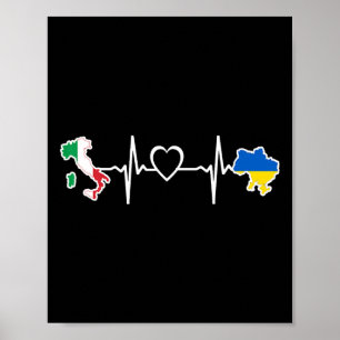 Ukrainian Italian Flag - Ukraine Italy Heartbeat  Poster