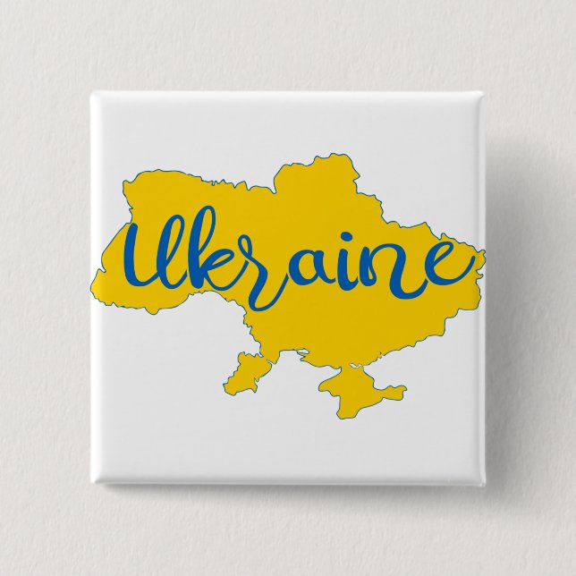 Ukrainian map and lettering  2 inch square button (Front)