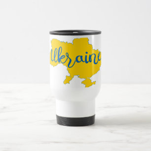 Ukrainian map and lettering travel mug