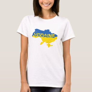 Ukrainian map blue/yellow color text Ukraine T-Shirt