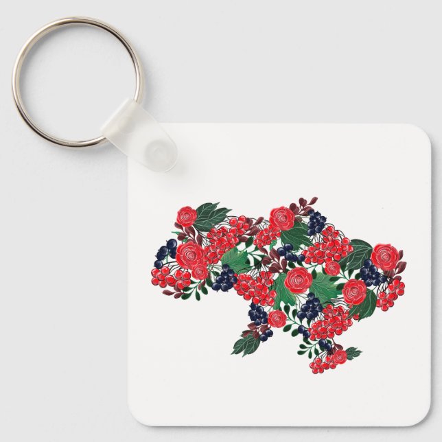 Ukrainian map in floral pattern. Ukraine Keychain (Front)