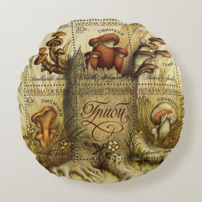 Ukrainian Mushroom Hrybky Round Pillow (Front)