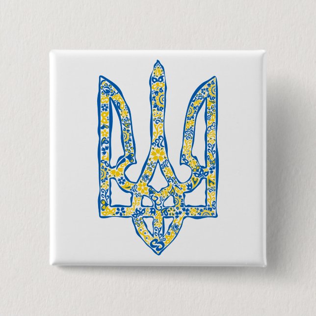 Ukrainian national emblem trident tryzub ethnical 2 inch square button (Front)