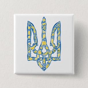 Ukrainian national emblem trident tryzub ethnical 2 inch square button