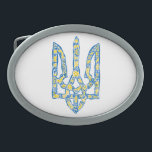 Ukrainian national emblem trident tryzub ethnical belt buckle<br><div class="desc">Ukrainian national emblem trident tryzub in Ukrainian flag colours and ethnical pattern Ukraine, Ukrainian, coat arms, national emblem, trident, tryzub, ethnical pattern, Ukrainian flag, blue and yellow, no war, stop war, antiwar, proud, state, government, Sign, Symbol, Freedom, National, Country, Independence, Independence day, pattern, ethnical, ethno, folk art, folklore, Zelensky, Kyiv,...</div>