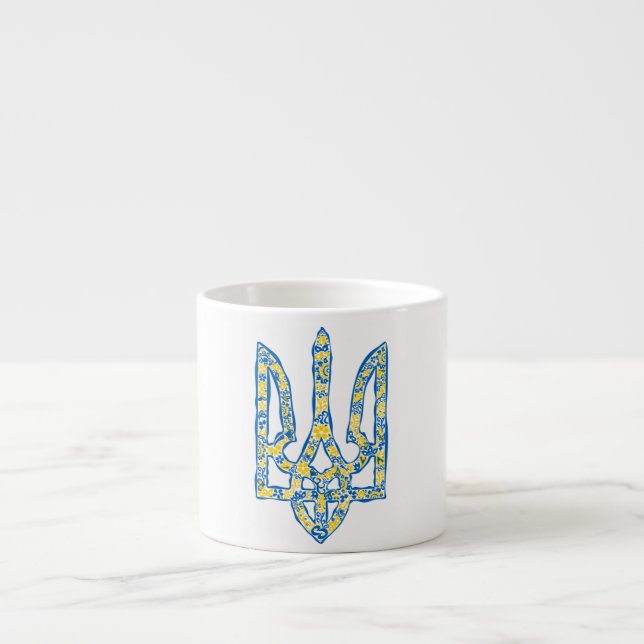 Ukrainian national emblem trident tryzub ethnical espresso cup (Front)