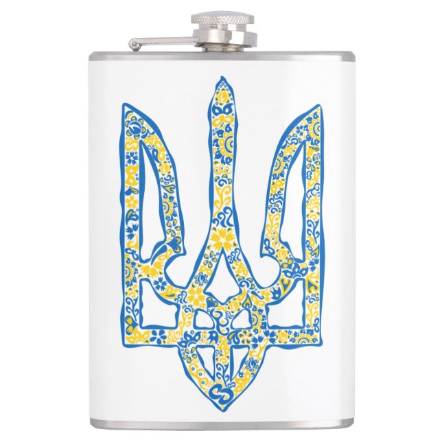 Ukrainian national emblem trident tryzub ethnical hip flask (Front)