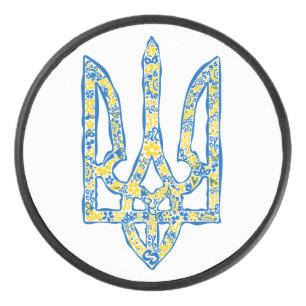 Ukrainian national emblem trident tryzub ethnical hockey puck
