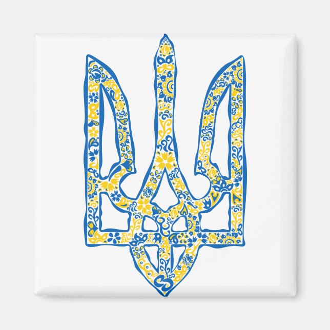 Ukrainian national emblem trident tryzub ethnical magnet (Front)