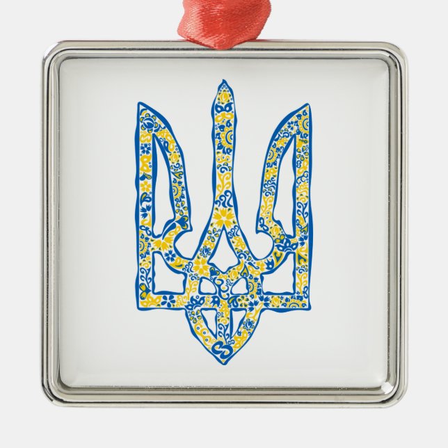Ukrainian national emblem trident tryzub ethnical metal ornament (Front)