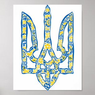 Ukrainian national emblem trident tryzub ethnical poster