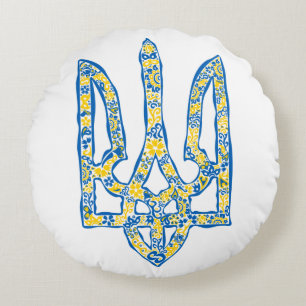 Ukrainian national emblem trident tryzub ethnical round pillow