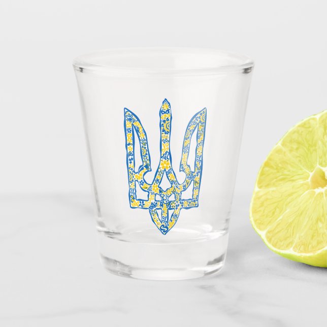 Ukrainian national emblem trident tryzub ethnical shot glass (Front)
