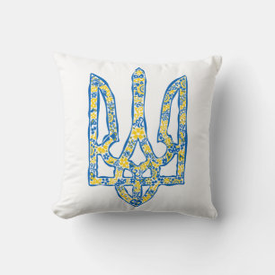 Ukrainian national emblem trident tryzub ethnical throw pillow