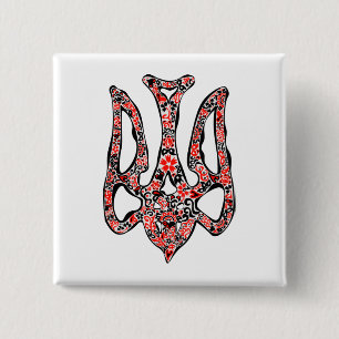 Ukrainian national emblem trident tryzub stylized 2 inch square button