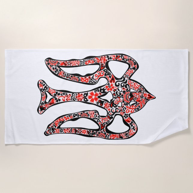 Ukrainian national emblem trident tryzub stylized beach towel (Front)