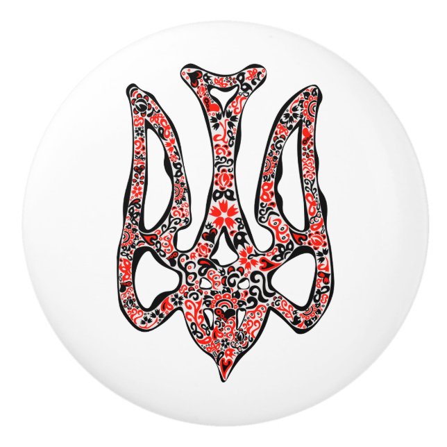 Ukrainian national emblem trident tryzub stylized ceramic knob (Front)