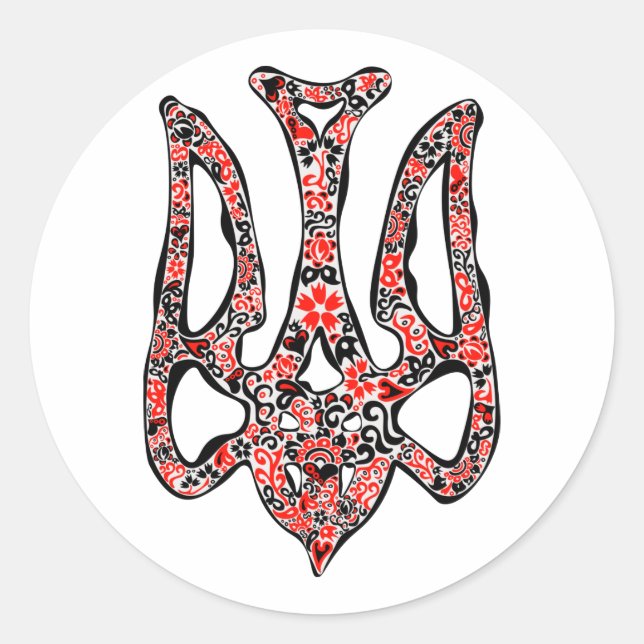 Ukrainian national emblem trident tryzub stylized classic round sticker (Front)