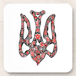 Ukrainian national emblem trident tryzub stylized coaster