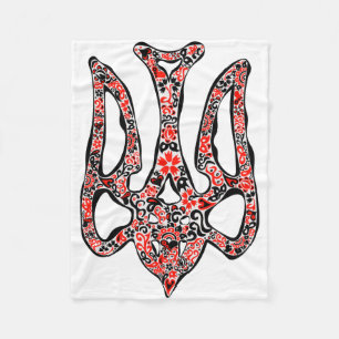 Ukrainian national emblem trident tryzub stylized fleece blanket