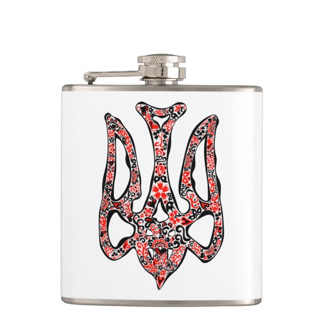 Ukrainian national emblem trident tryzub stylized hip flask (Front)