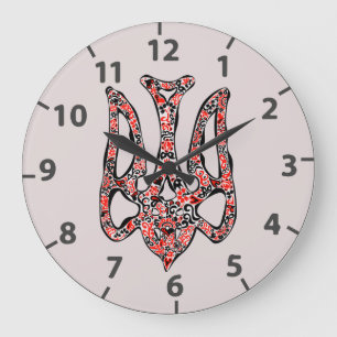 Ukrainian national emblem trident tryzub stylized large clock