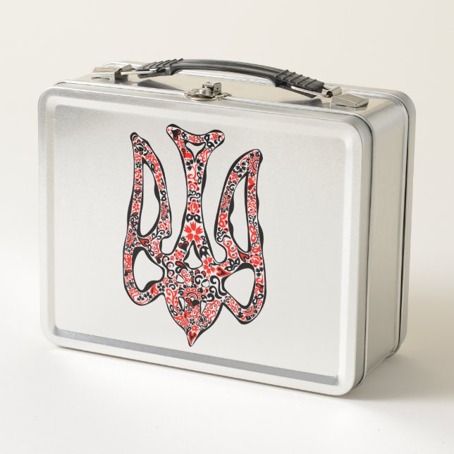 Ukrainian national emblem trident tryzub stylized metal lunch box (Front)