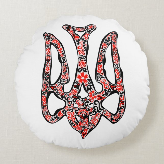 Ukrainian national emblem trident tryzub stylized round pillow (Front)