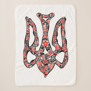 Ukrainian national emblem trident tryzub stylized sherpa blanket