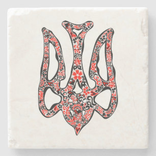 Ukrainian national emblem trident tryzub stylized stone coaster