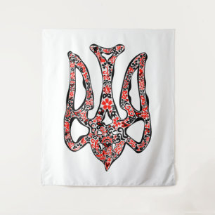 Ukrainian national emblem trident tryzub stylized  tapestry