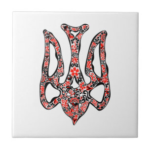 Ukrainian national emblem trident tryzub stylized tile