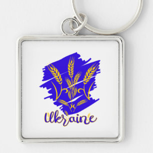 Ukrainian national symbol tryzub made of wheat ear keychain