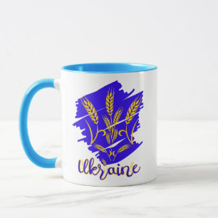 Ukrainian national symbol tryzub made of wheat ear mug