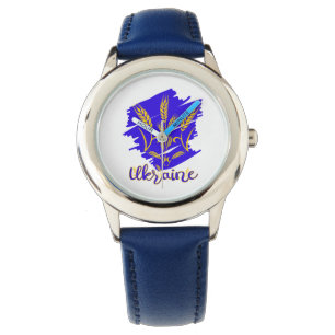 Ukrainian national symbol tryzub made of wheat ear watch