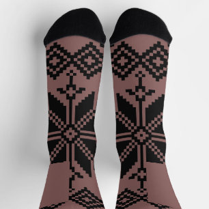 Ukrainian Pattern Brown and Black Socks